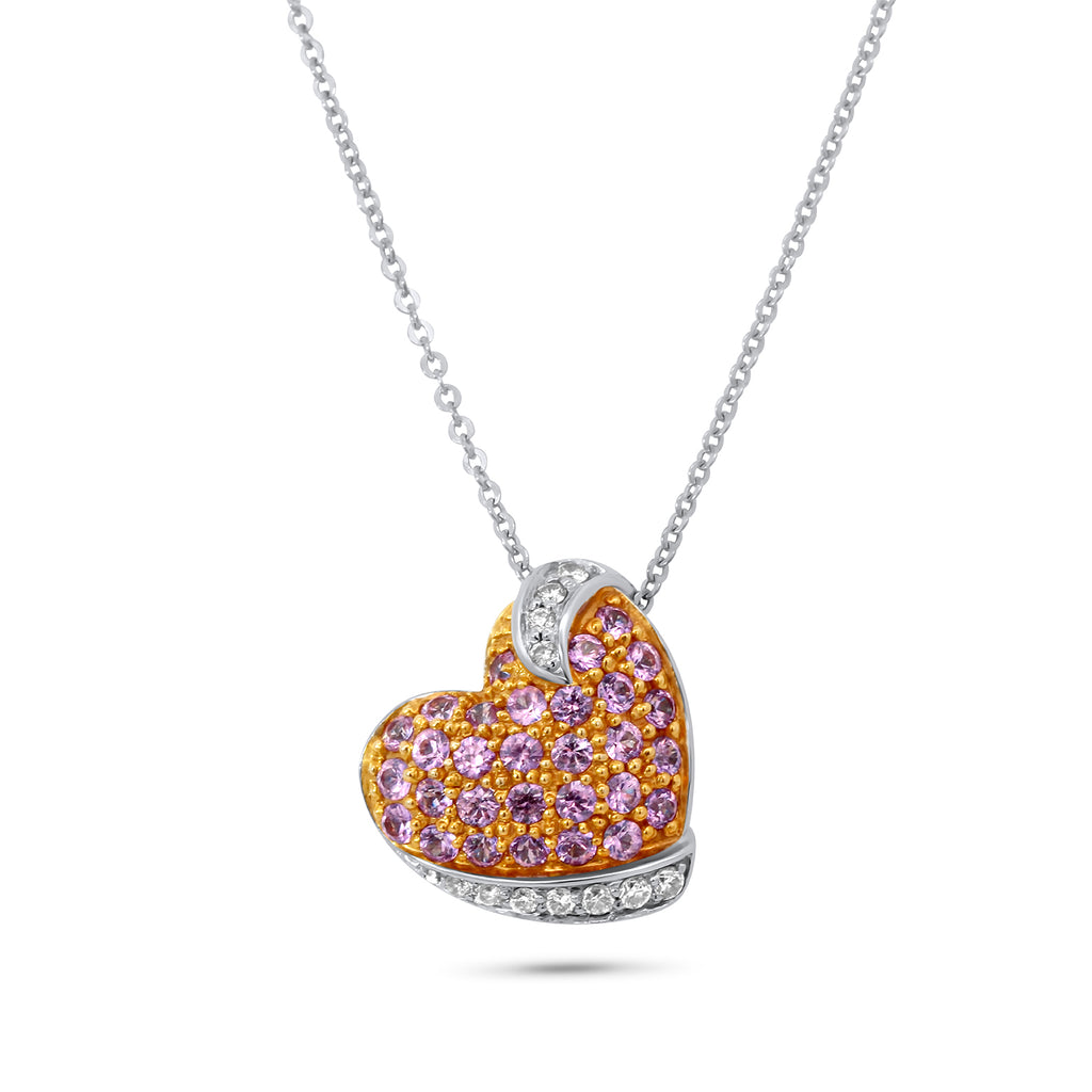 18k white gold pink sapphire diamond heart pendant designyard vintage jewellery collection dublin ireland