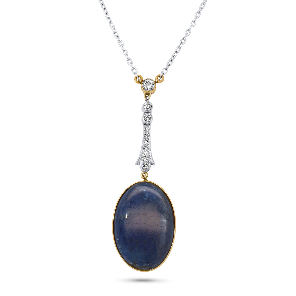 18k white yellow gold blue sapphire cabochon diamond necklace designyard curated vintage jewellery collection