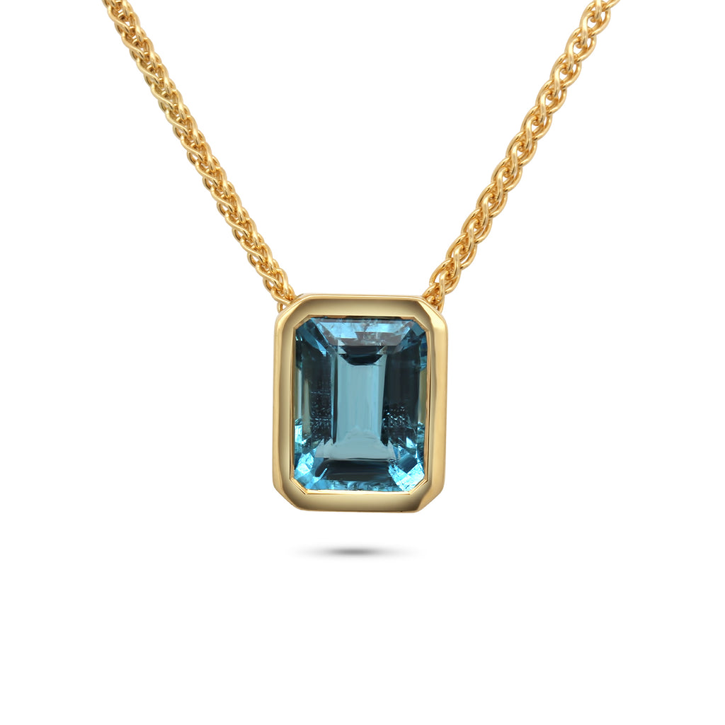 Photograph 1 of 18k Fair Trade Yellow Gold Tenues Bezəl Aquamarine Pendant. Available on DESIGNYARD.com and in our Jewellery Shop Dublin, Ireland. #1 for Contemporary Jewellery.