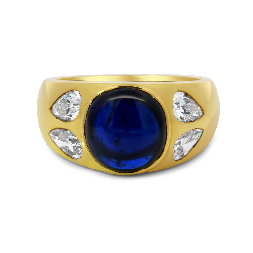 18k yellow gold blue sapphire cabochon diamond engagement ring designyard vintage jewellery collection