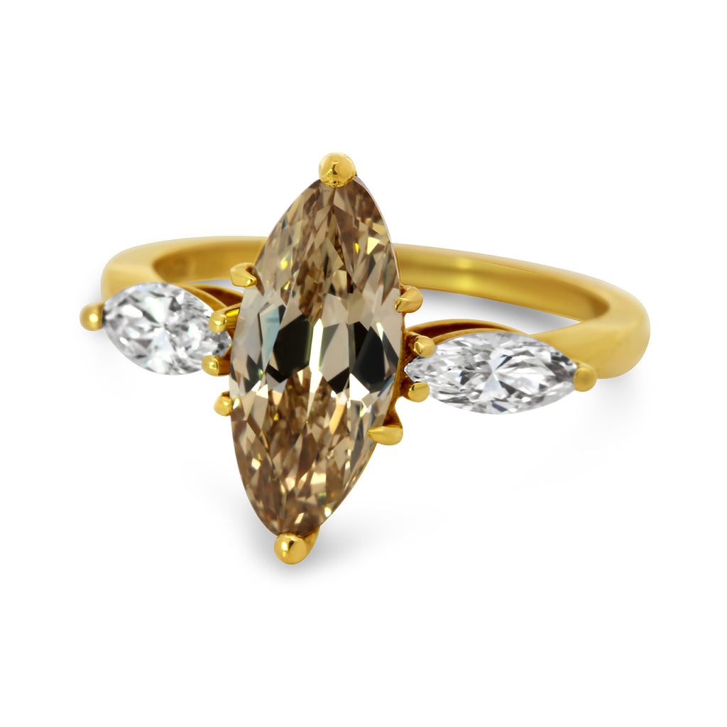 18k yellow gold cognac marquise diamond engagement ring designyard vintage jewellery collection dublin ireland