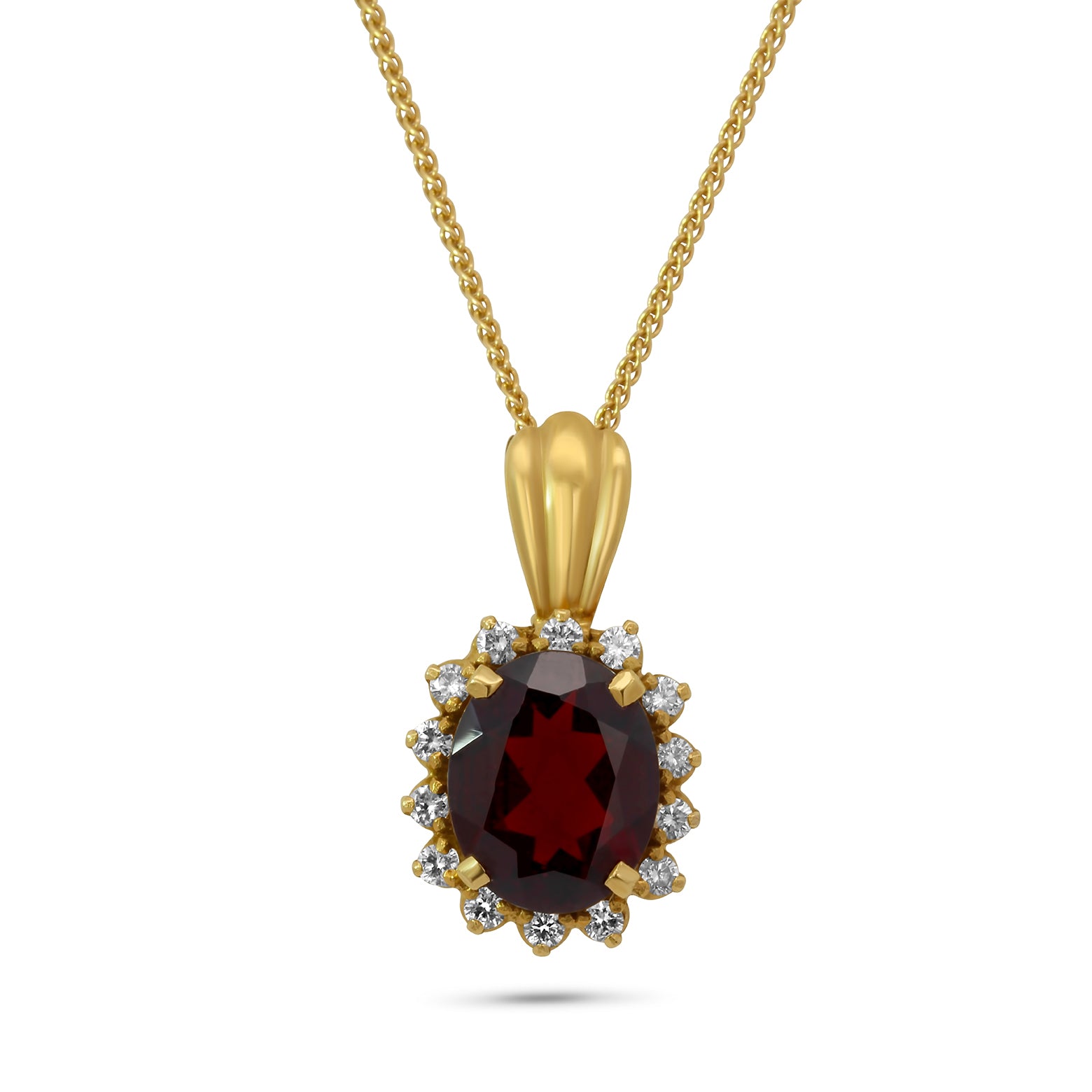 A Beautiful 18k Yellow Gold Garnet Diamond Pendant by Vintage Design DESIGNYARD