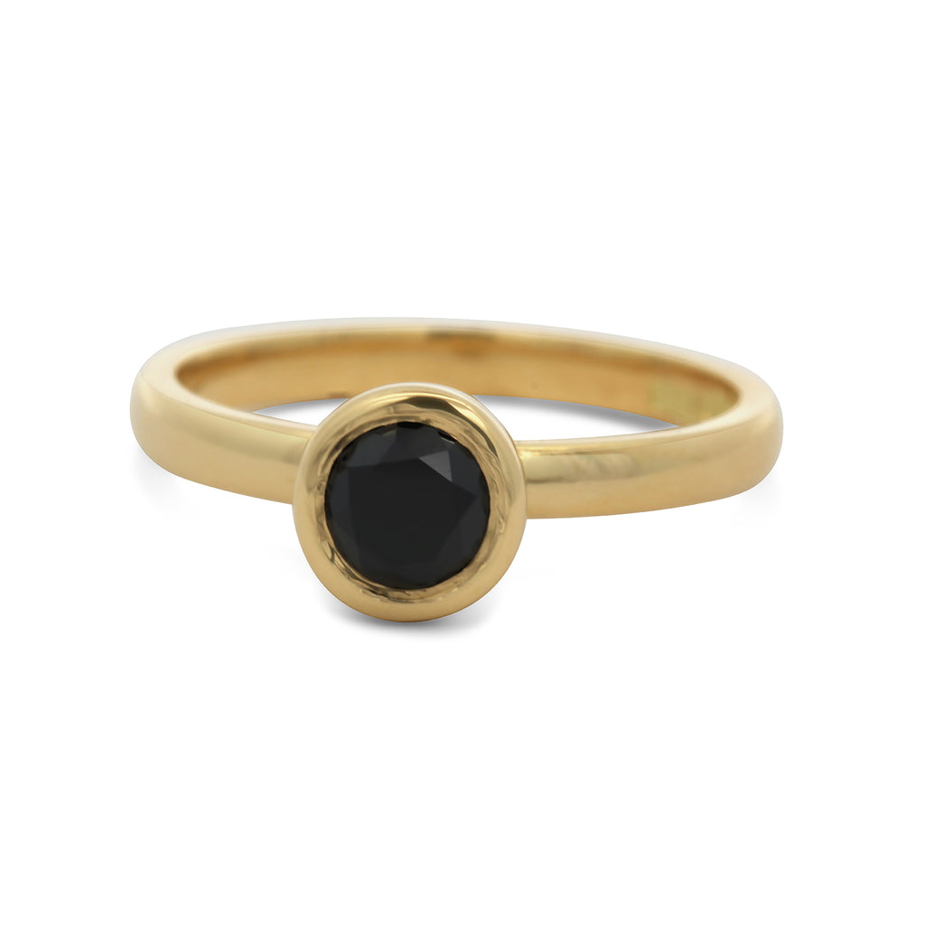 Photograph 1 of 18k Yellow Gold Mēdēəm Bezəl Black Diamond Engagement Ring. Available on DESIGNYARD.com and in our Jewellery Shop Dublin, Ireland. No 1 for Engagement Rings.