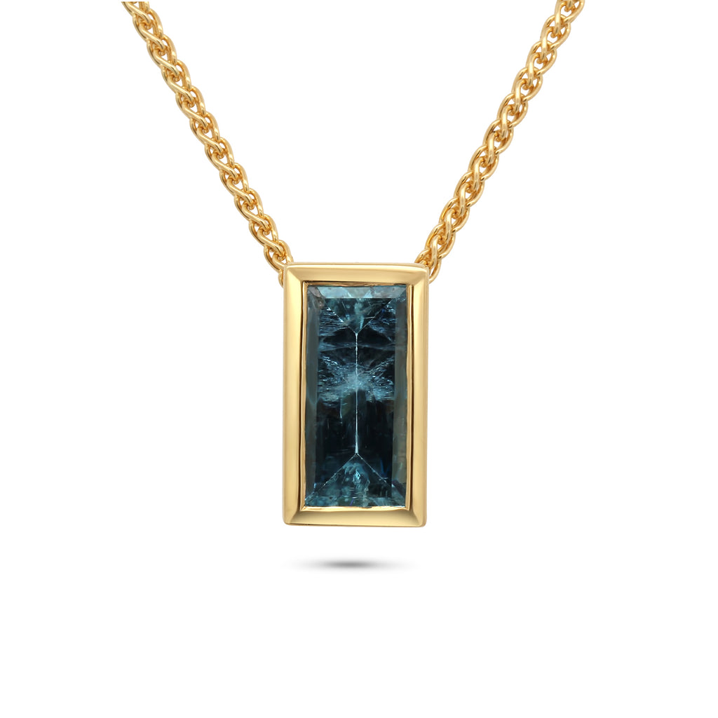 Photograph 1 of 18k Fair Trade Yellow Gold Tenues Bezəl Mirror Aquamarine Pendant. Available on DESIGNYARD.com and in our Jewellery Shop Dublin, Ireland. #1 for Contemporary Jewelery.