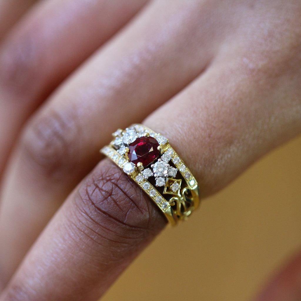 18k yellow gold ruby diamond ring designyard vintage jewellery collection dublin ireland