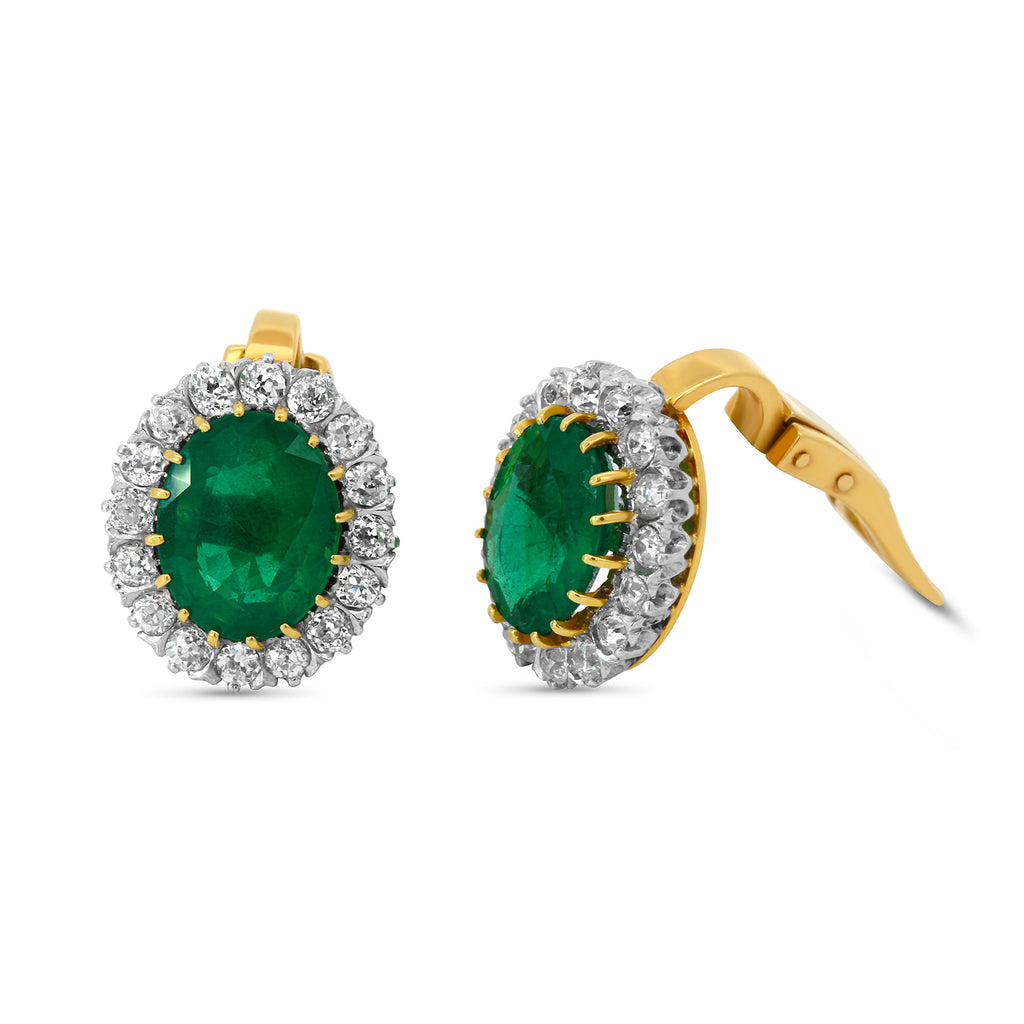 18k yellow white gold emerald diamond clip on cluster earrings designyard curated vintage jewellery collection dublin ireland
