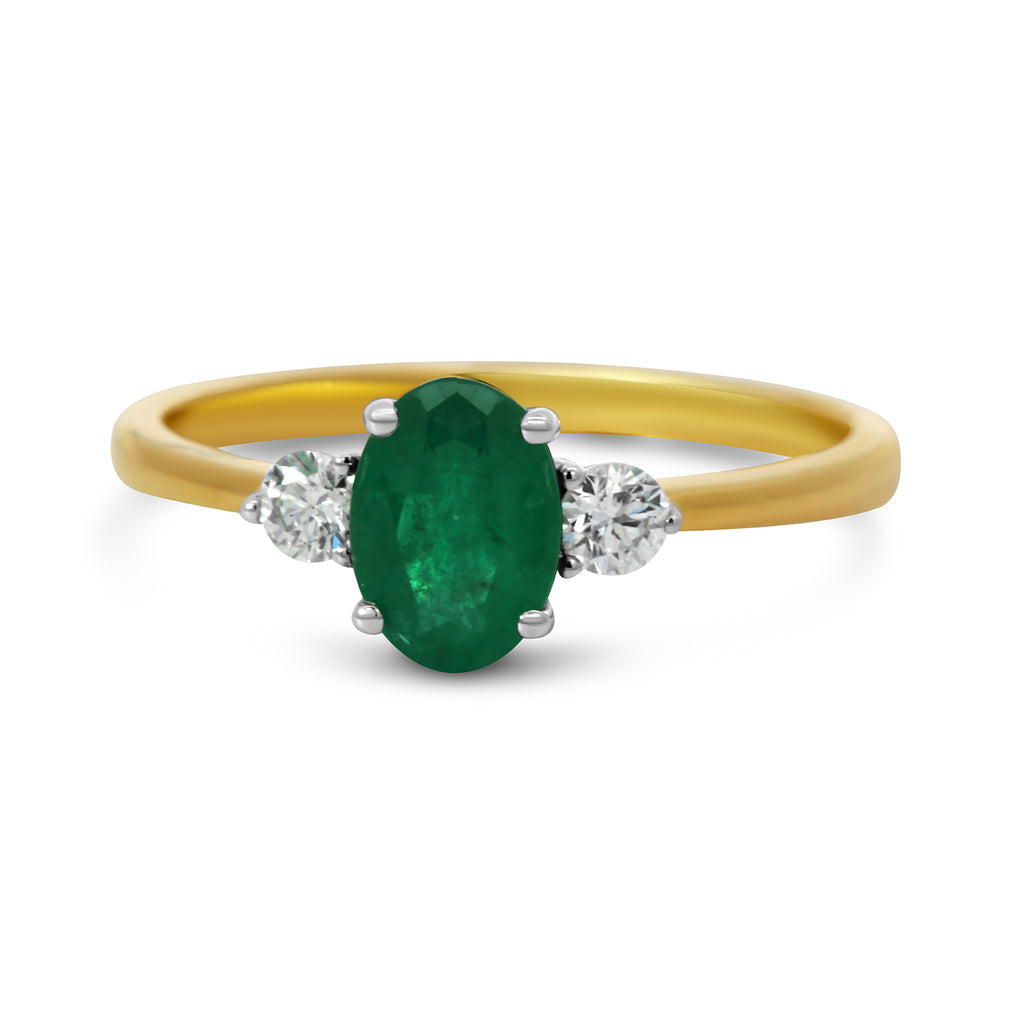 18k yellow white gold emerald diamond trilogy engagement ring designyard jewellery gallery dublin ireland