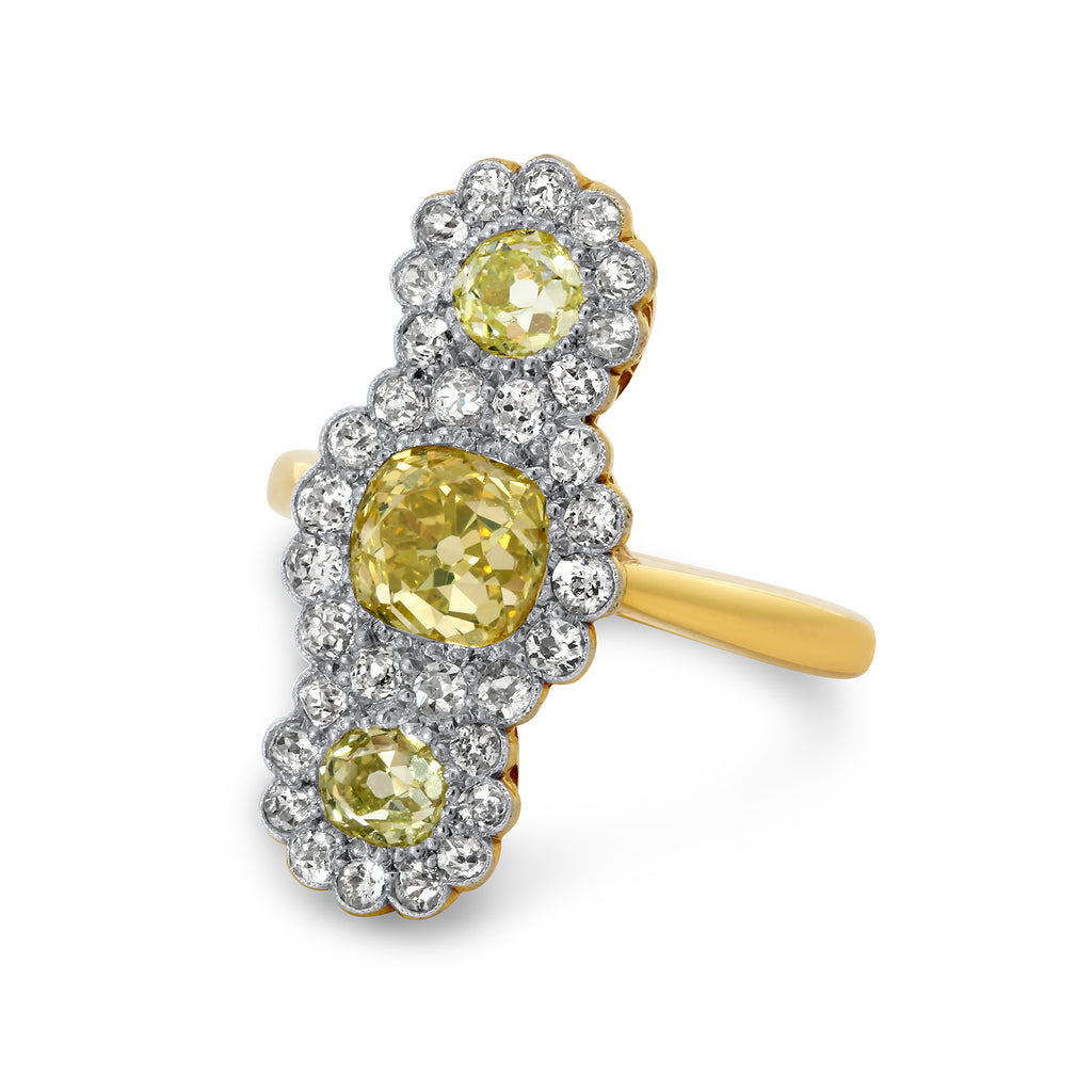 18k yellow white gold yellow diamond three stone statement ring designyard antique jewellery colletion dublin ireland