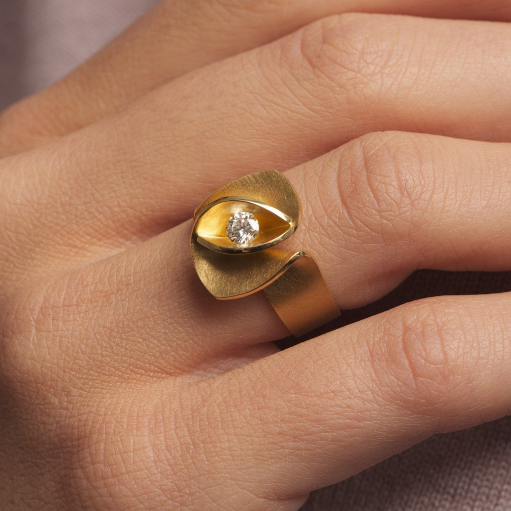 Photograph 4 of Cardillac's Contemporary 18k Yellow Gold Diamond Iris Alternative Engagement Ring. Available on DESIGNYARD.com and in our Jewellery Shop Dublin, Ireland. Free Worldwide Shipping with DHL.