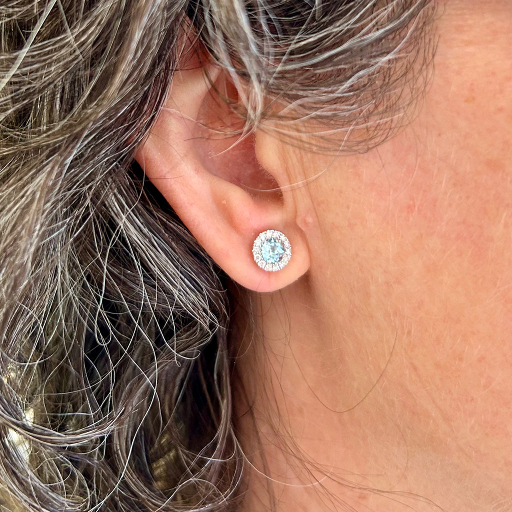 Photograph 1 of 18k White Gold Aquamarine Aureola Earrings. Available on DESIGNYARD.com and in our Jewellery Shop Dublin, Ireland. Free Worldwide Shipping with DHL.