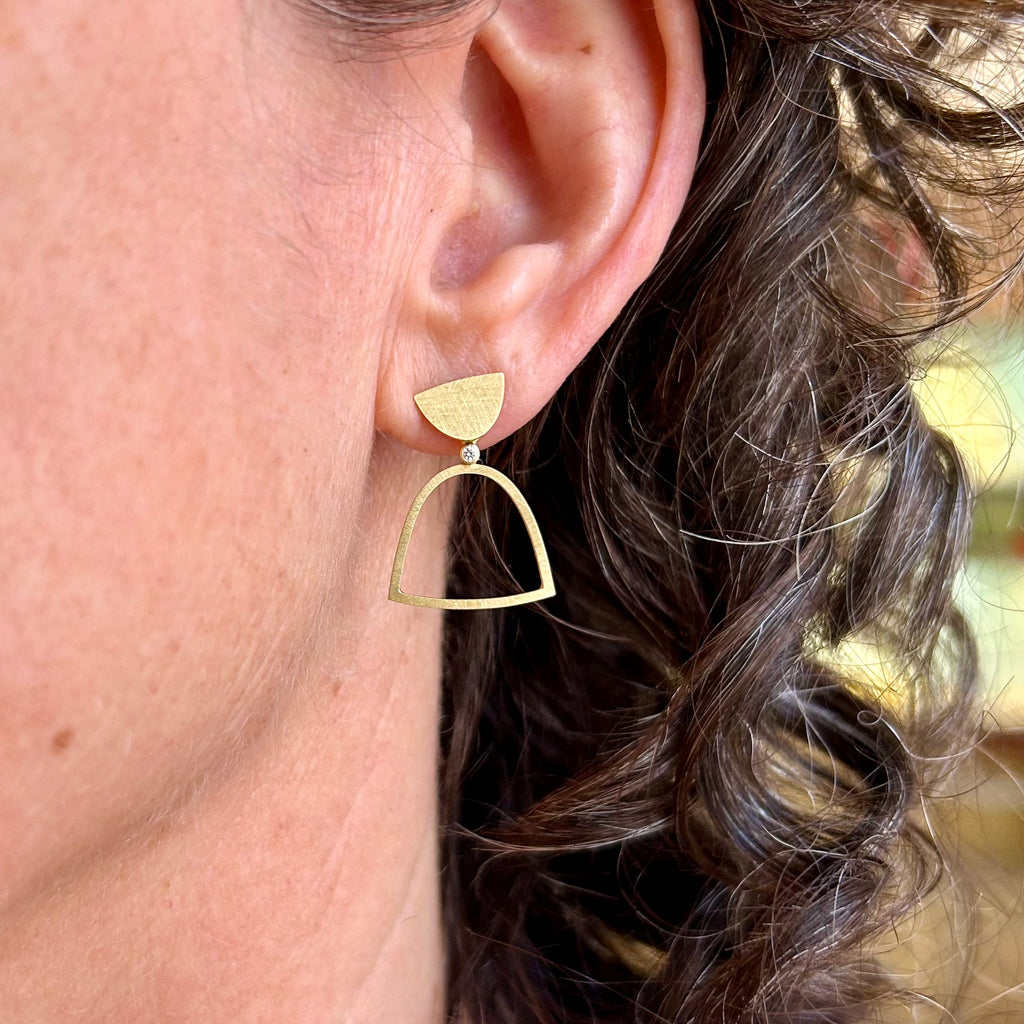 Photograph 3 of Louise O'Neill's Contemporary 18k Yellow Gold Double Arch Diamond Earrings. Available on DESIGNYARD.com and in our Jewelry Store Dublin, Ireland. Free Worldwide Shipping with DHL.