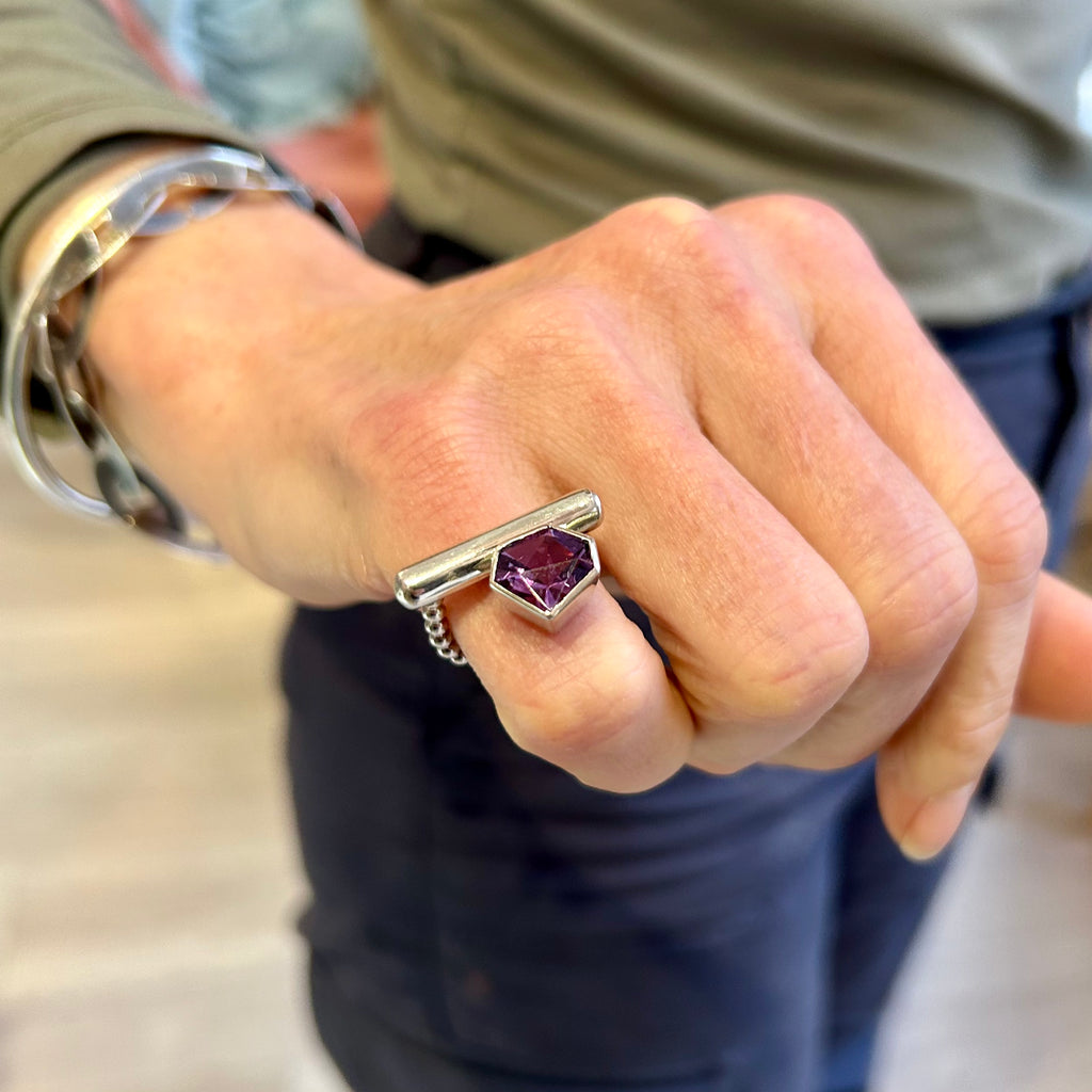 Photograph 3 of Friederike Grace's Contemporary Sterling Silver 21st Century Cut Amethyst Bar Ring. Available on DESIGNYARD.com and in our Jewellery Shop Dublin, Ireland. Free Worldwide Shipping with DHL.