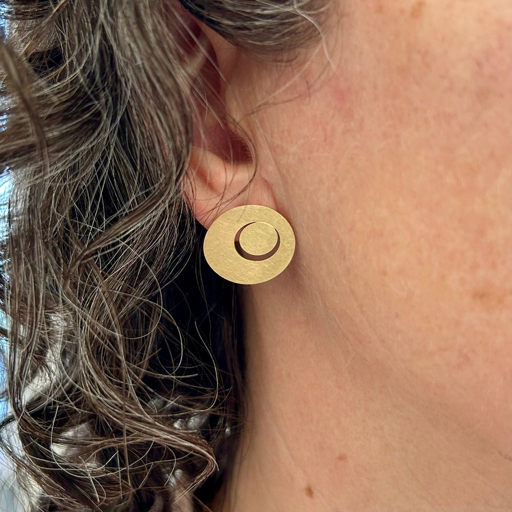 Photograph 4 of Louise O'Neill's Contemporary 18k Yellow Gold Oval in Oval Medium Earrings. Available on DESIGNYARD.com and in our Jewellery Shop Dublin, Ireland. Free Worldwide Shipping with DHL.