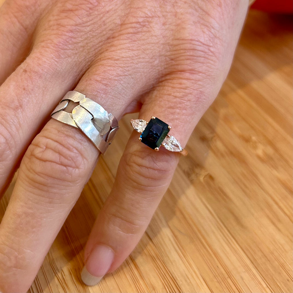 Photograph 3 of 18k Rose Gold Blue Sapphire Pear Diamond Engagement Ring. Available on DESIGNYARD.com and in our Contemporary Jewellery Shop Dublin, Ireland. Free Worldwide Shipping with DHL.