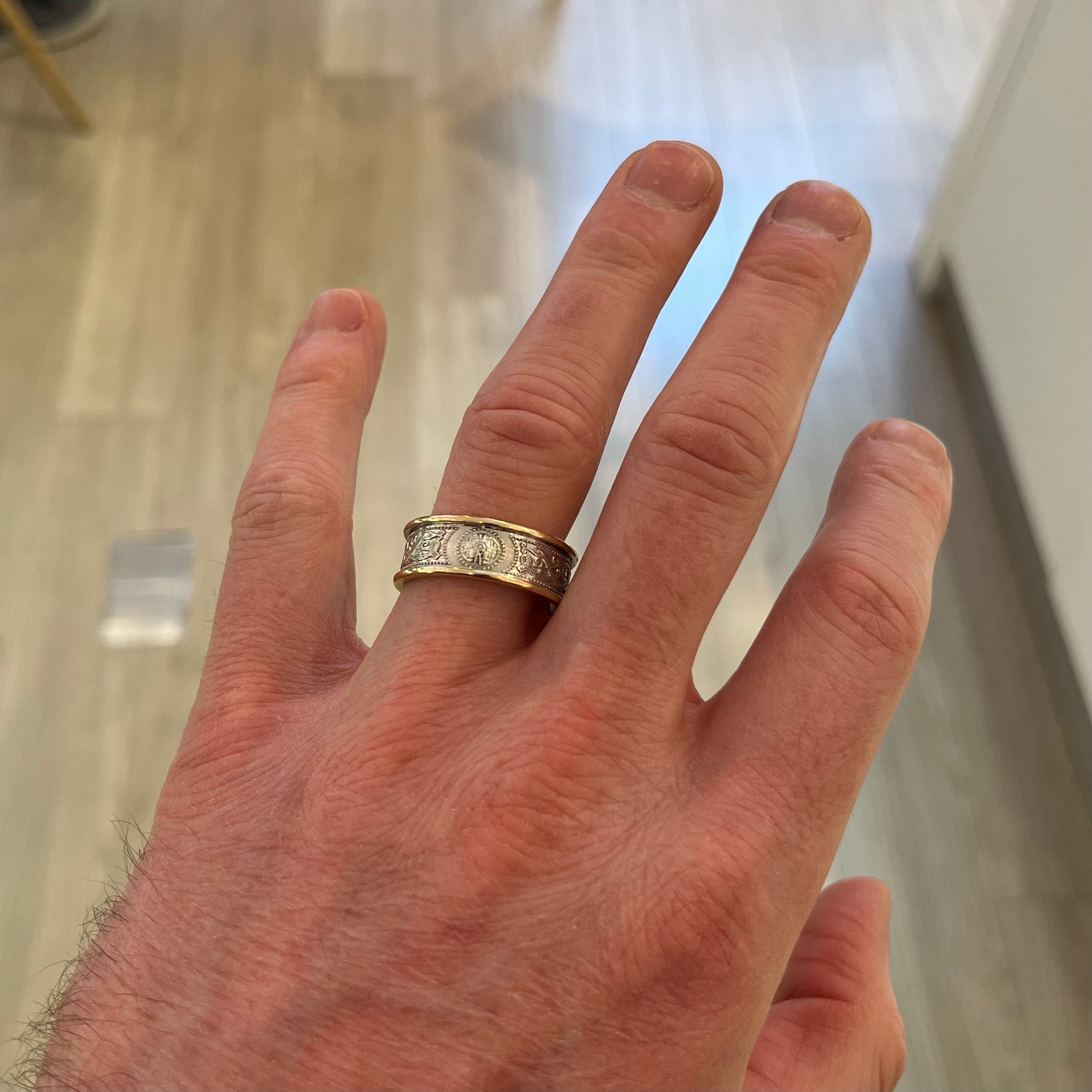 Mens Irish Made 14k Gold Celtic An Rí King Wedding Ring by