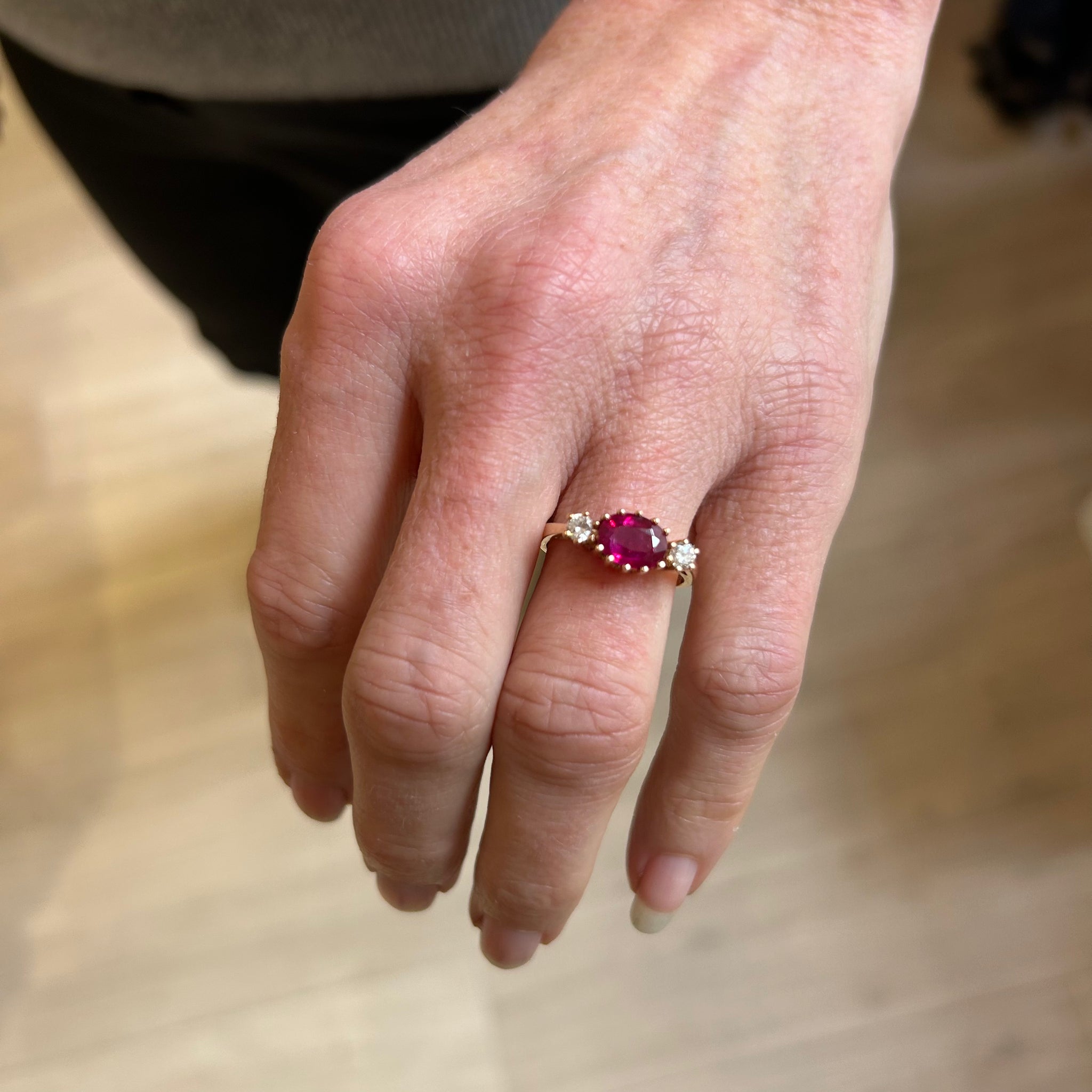 Vintage 14k Rose Gold Ruby Diamond Engagement Ring by Vintage