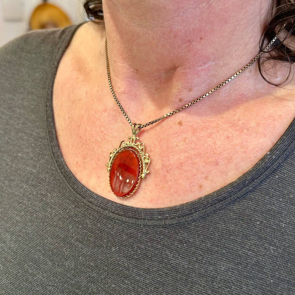 Photograph 3 of 9k Yellow Gold Vintage Carnelian Pendant. Available  on DESIGNYARD.com and in our Jewellery Shop Dublin, Ireland. Free Worldwide Shipping with DHL.