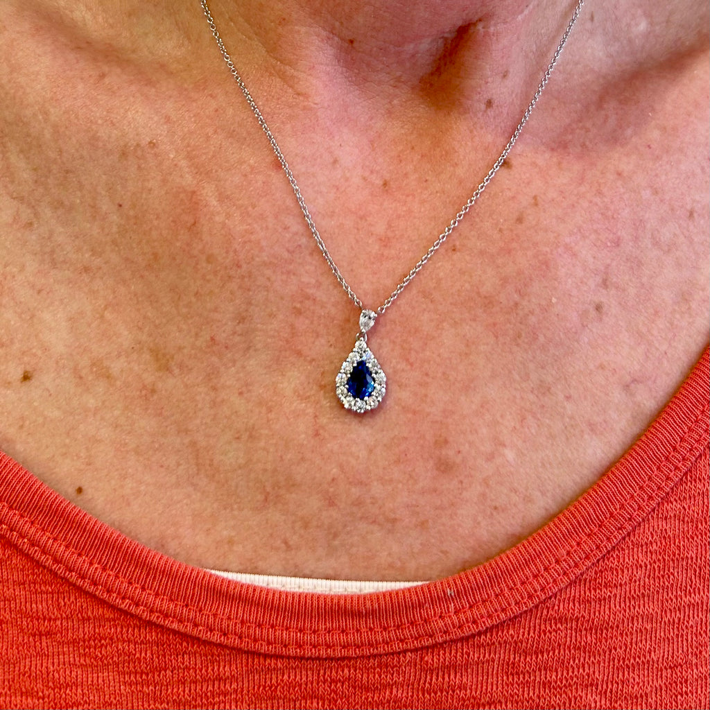Photograph 5 of Elegant 18k White Gold Blue Sapphire Diamond Pirum Pendant. Available on DESIGNYARD.com and in our Jewellery Shop Dublin, Ireland. Free Worldwide Shipping with DHL.