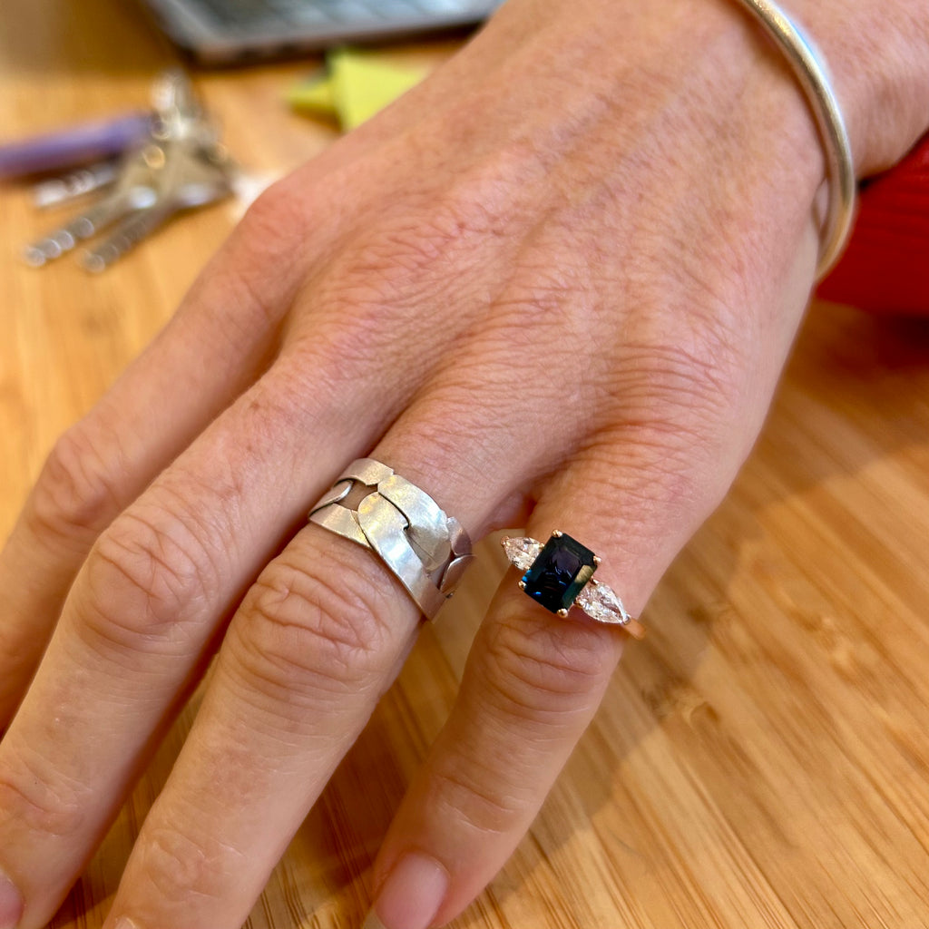 Photograph 4 of 18k Rose Gold Blue Sapphire Pear Diamond Engagement Ring. Available on DESIGNYARD.com and in our Contemporary Jewellery Shop Dublin, Ireland. Free Worldwide Shipping with DHL.