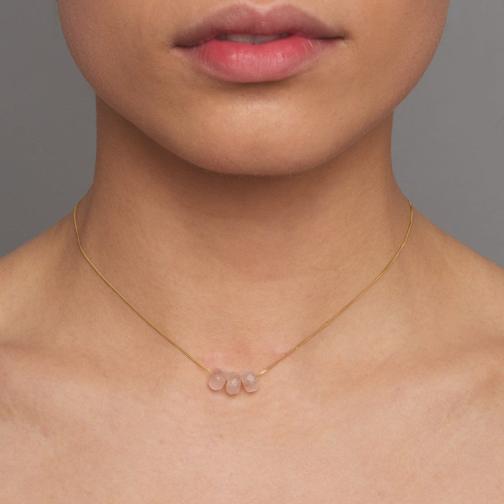 Nicole Van Der Wolf - 9k Yellow Gold Rose Quartz Rondelle Necklace - DESIGNYARD, Dublin Ireland.