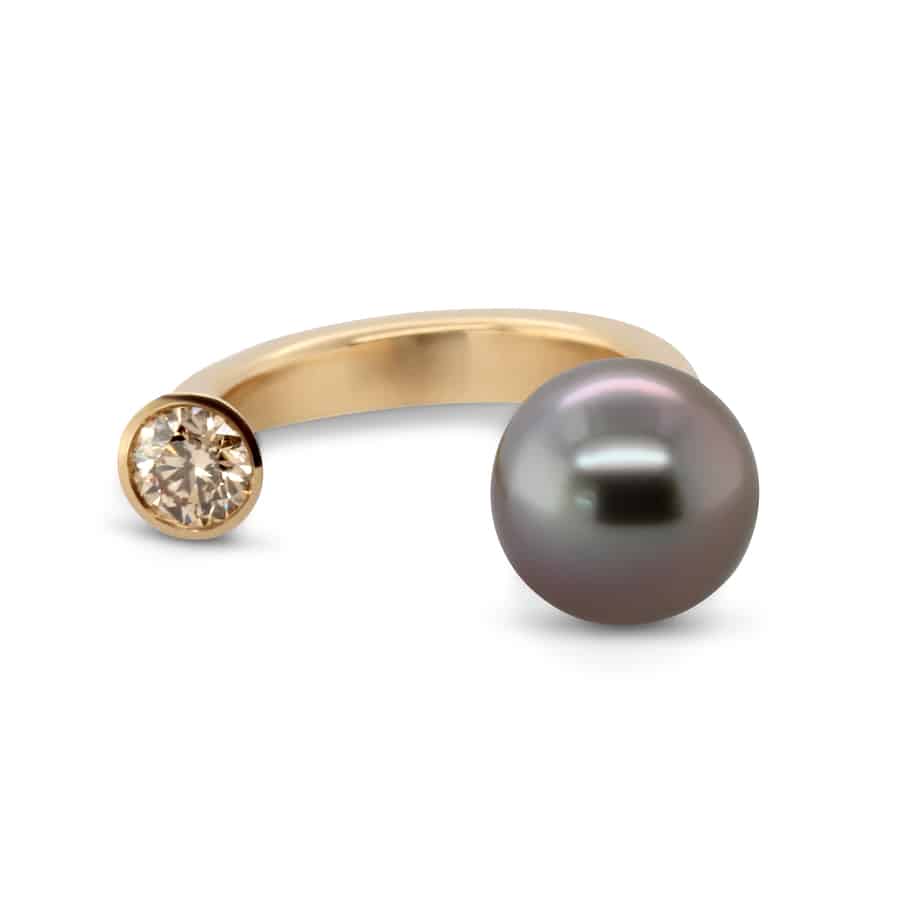 Angela Hubel - 18k Rose Gold Tahiti Pearl Gemini Diamond Ring - DESIGNYARD, Dublin Ireland.