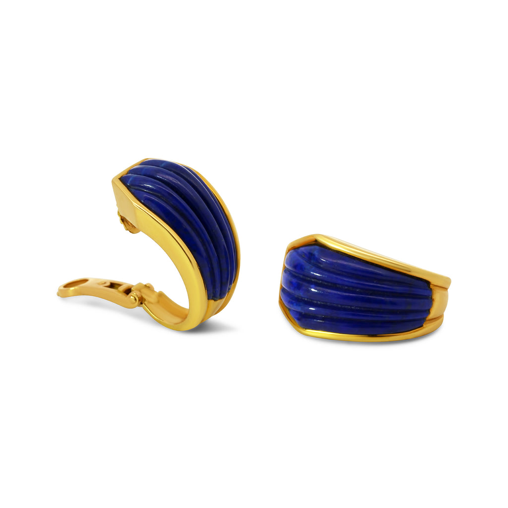 boucheron 18k yellow gold lapis ear clips designyard curated vintage jewellery collection dublin ireland