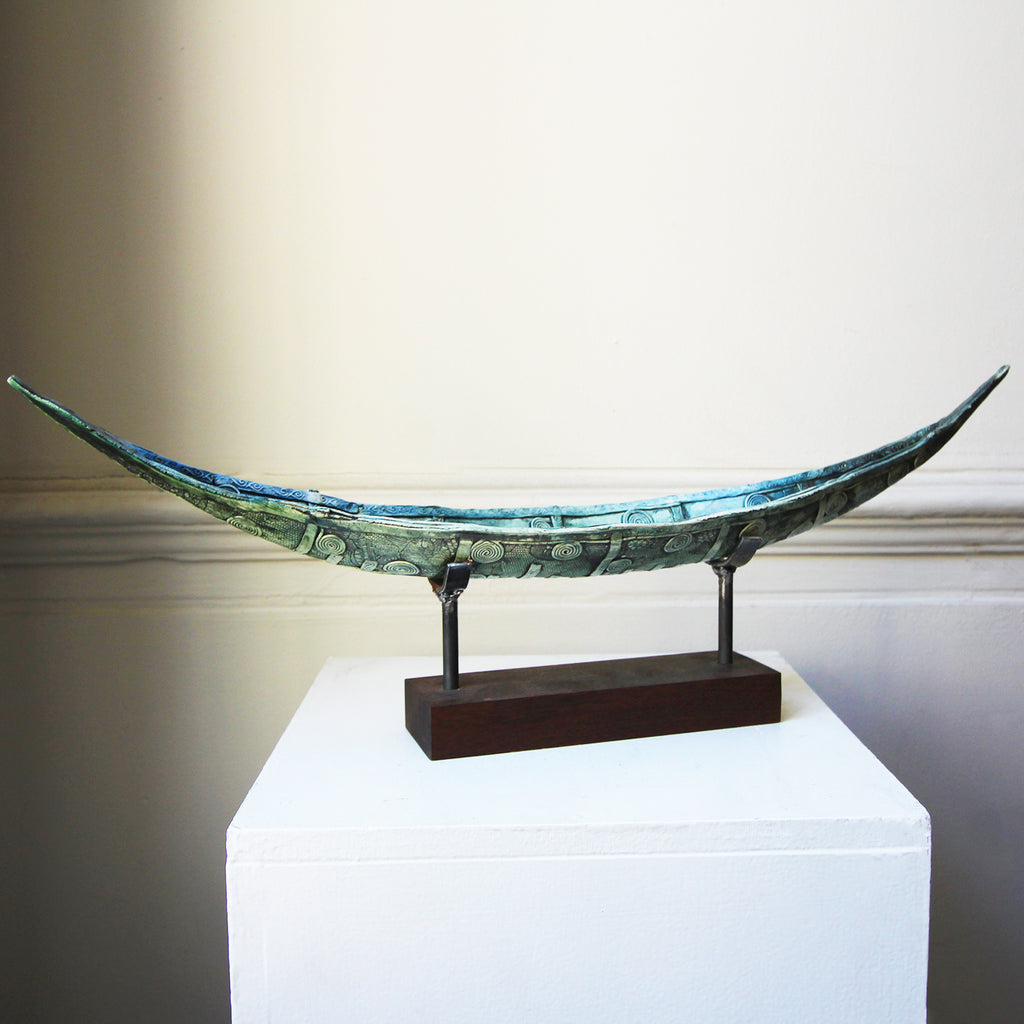 Photograph 1 of Clodagh Redden's Ceramic Large Soul Boat On Stand Sculpture. Available on DESIGNYARD.com and in our Gallery Dublin, Ireland.