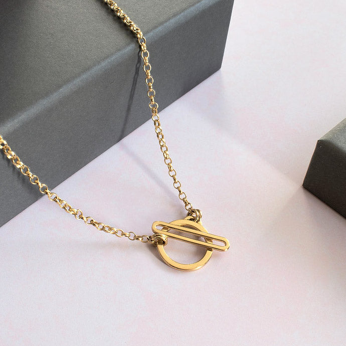 Photograph 2 of Heather O'Connor's Contemporary Silver & Gold Parallel T bar Clasp Necklace. Available on DESIGNYARD.com and in our Jewellery Shop Dublin, Ireland. Free Worldwide Shipping with DHL.
