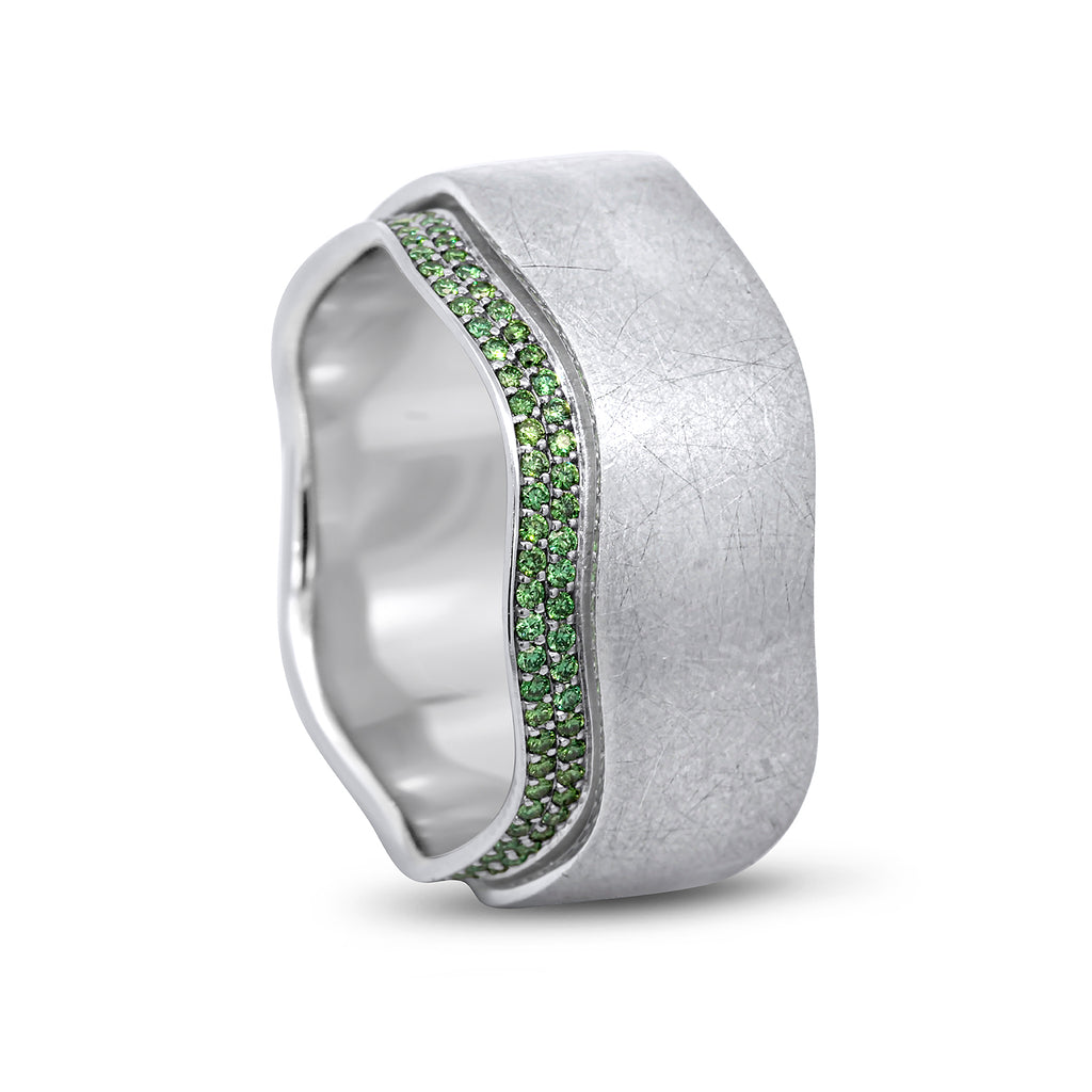 henrich denzel platinum apple green diamond wave tenda ring designyard contemporary jewellery gallery dublin ireland