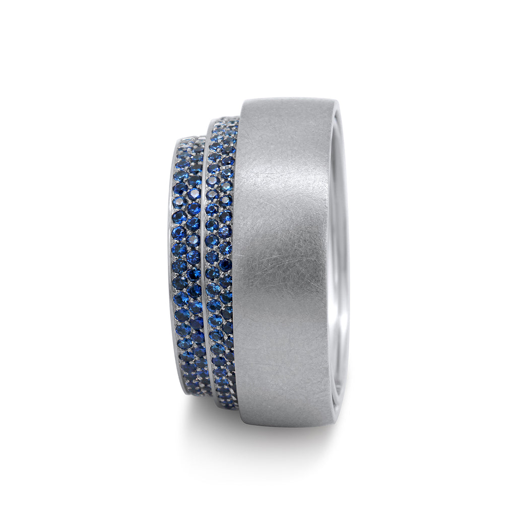 Photograph 1 of Henrich & Denzel's Platinum Blue Sapphire & Diamond Tenda Ring. Available on DESIGNYARD.com and in our Contemporary Jewellery Shop Dublin, Ireland. Shipping Worldwide.