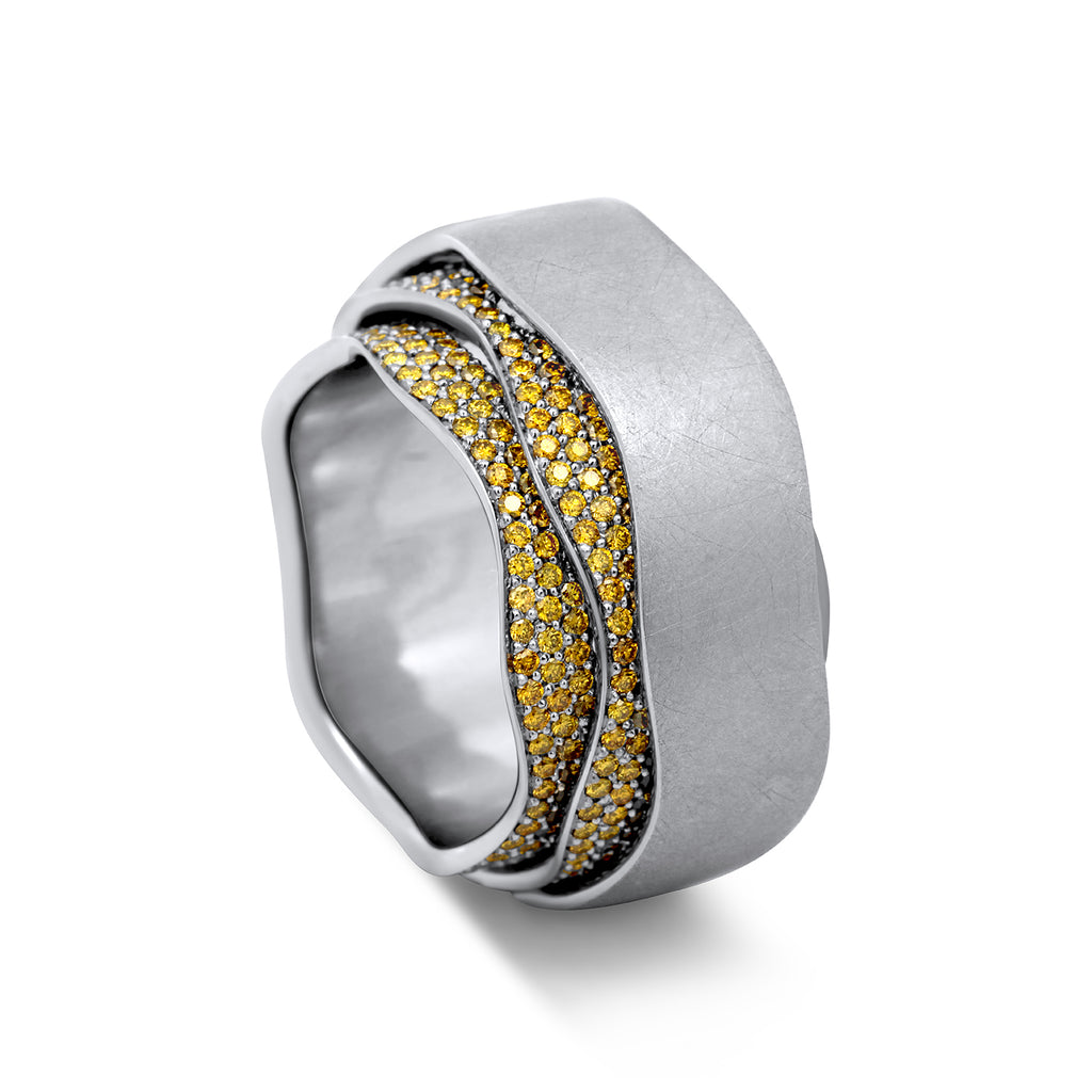 Photograph 1 of Henrich & Denzel's Platinum Tenda Wave Diamond Ring. Available on DESIGNYARD.com and in our Contemporary Jewellery Shop Dublin, Ireland. Shipping Worldwide.