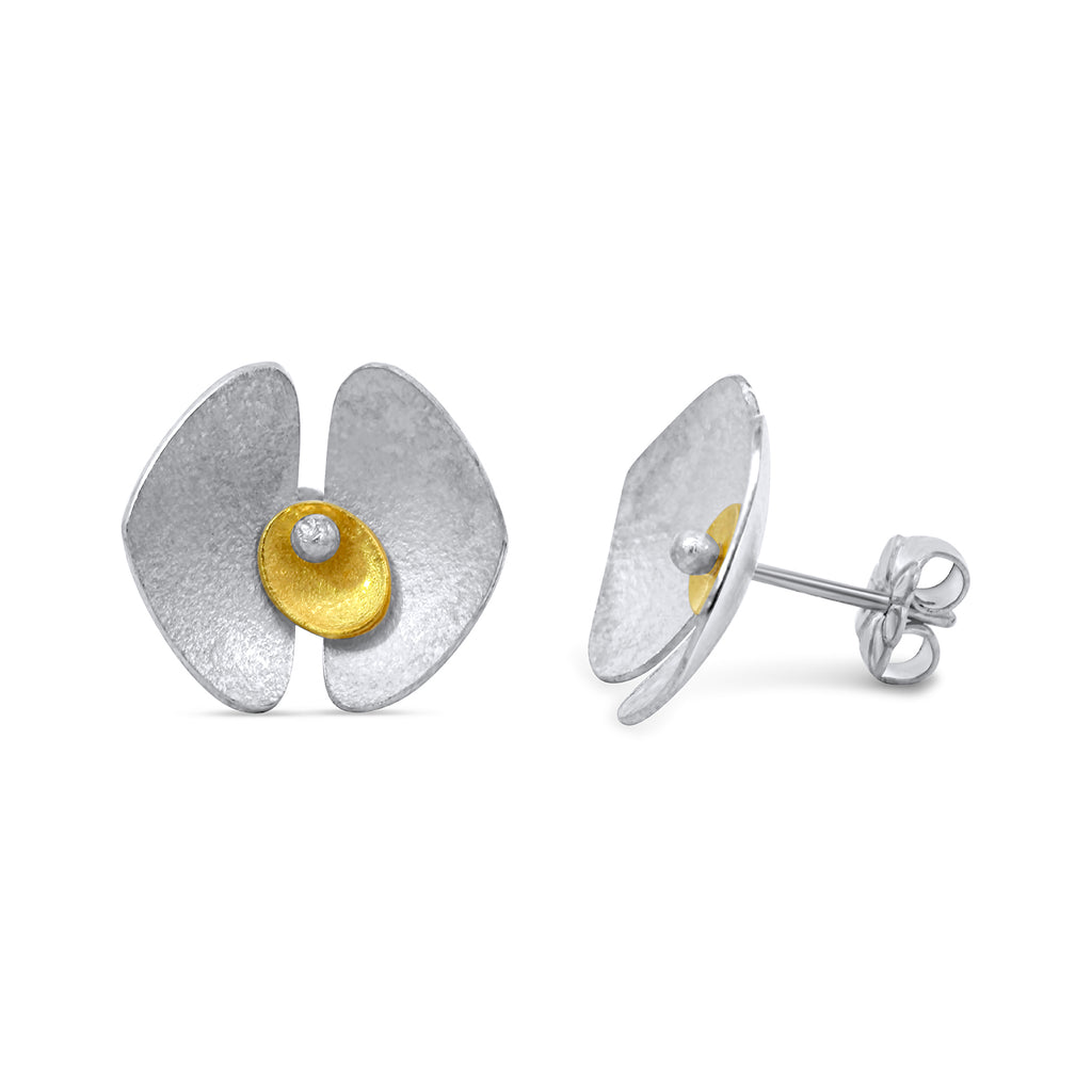 inga reed sterling silver 22k yellow gold large orchid stud earrings designyard contemporary jewellery gallery dublin ireland