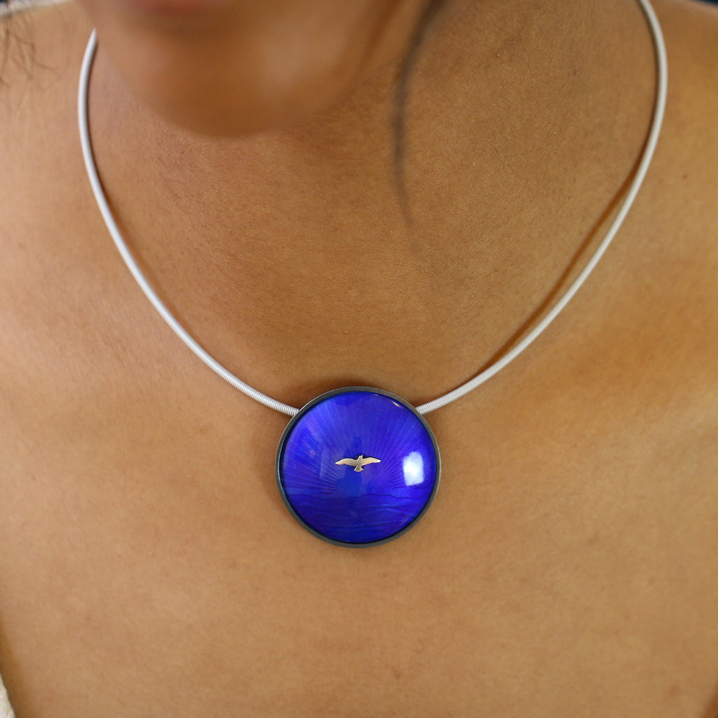 jane moore oxidised silver blue bird enamel necklace designyard contemporary jewellery gallery dublin ireland