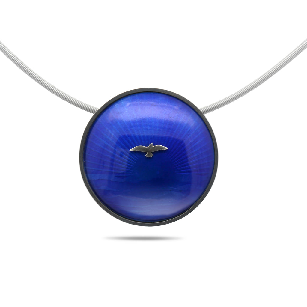 jane moore oxidised silver blue bird enamel necklace designyard contemporary jewellery gallery dublin ireland