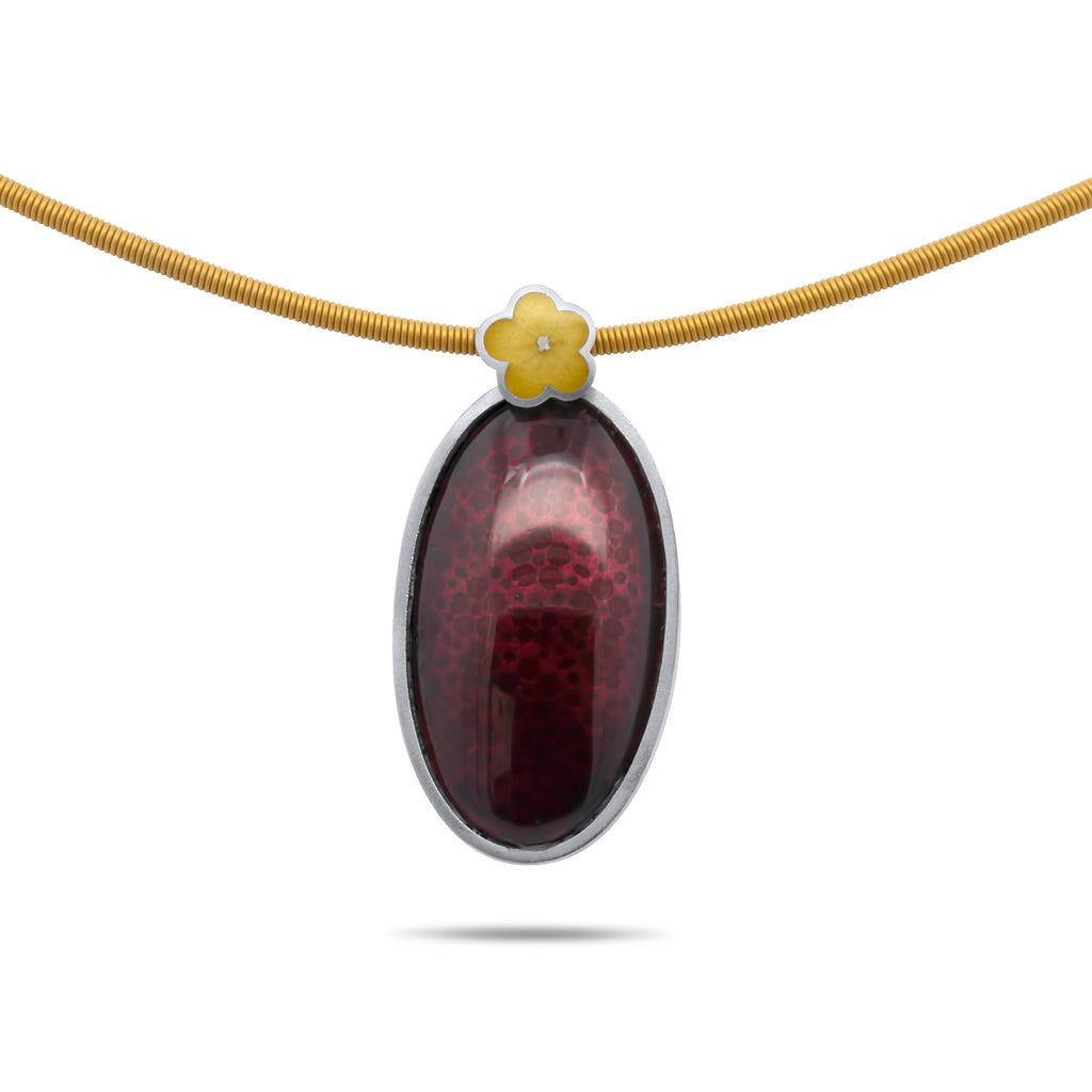 jane moore silver plum oval enamel with yellow flower necklace designyard contemporary jewellery gallery dublin ireland