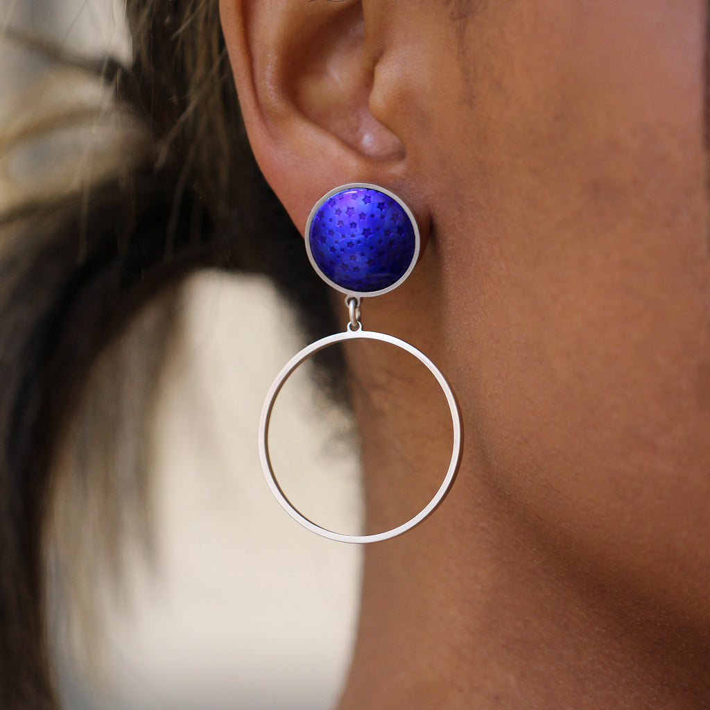 jane moore sterling silver blue stars enamel large hoop stud earrings designyard contemporary jewellery gallery dublin ireland