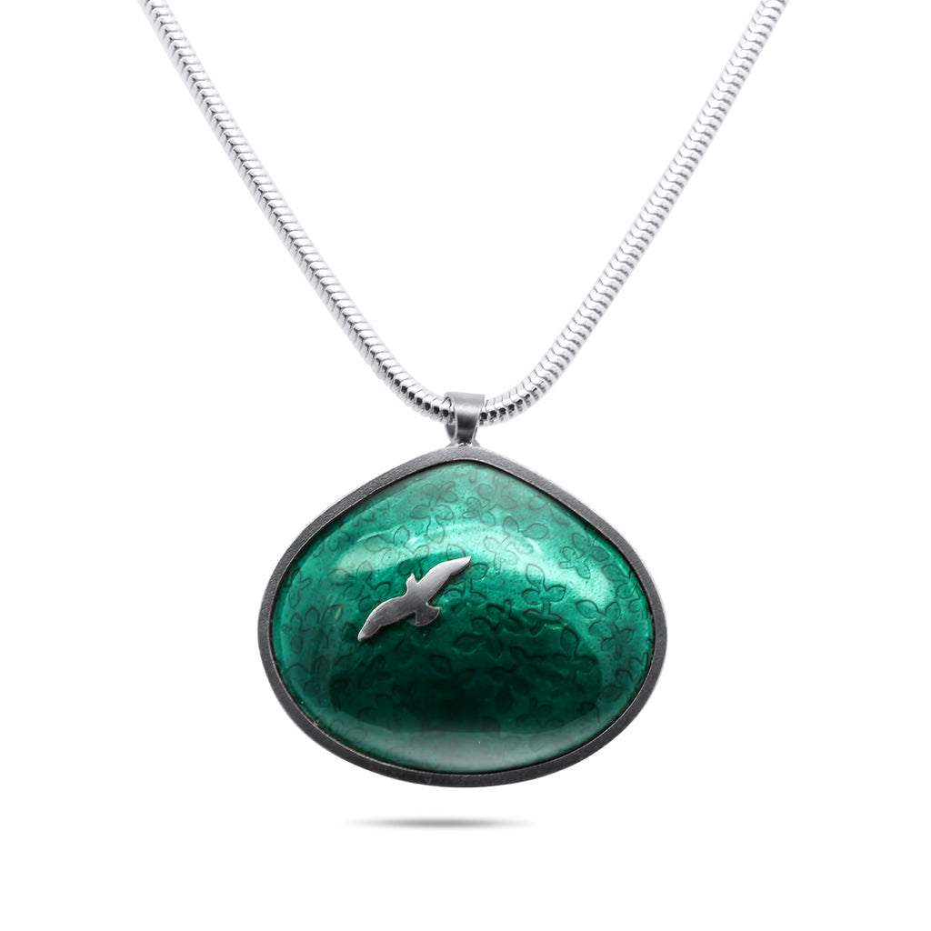 jane moore sterling silver green bird enamel necklace designyard contemporary jewellery gallery dublin ireland