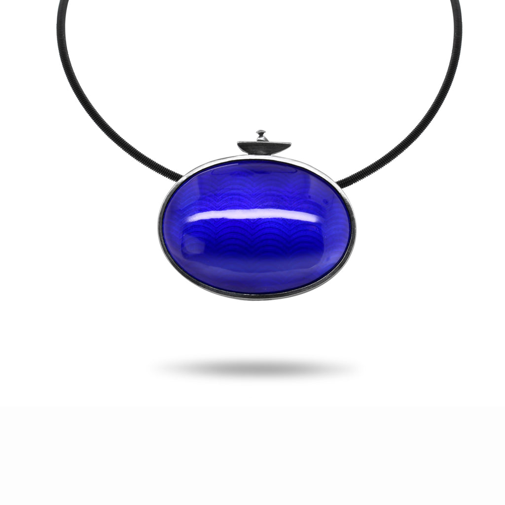 Photograph 1 of Jane Moore's Silver Oxidised Purple Enamel Boatman Necklace. Available on DESIGNYARD.com and in our Jewellery Shop Dublin, Ireland.