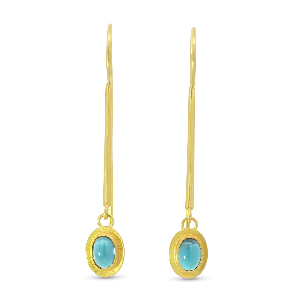 Photograph 1 of Jean-Scott Moncrieff's Contemporary 18k Yellow Gold Teal Green Tourmaline Drop Statement Earrings. Available on DESIGNYARD.com and in our Jewellery Shop Dublin, Ireland. Free Worldwide Shipping with DHL.