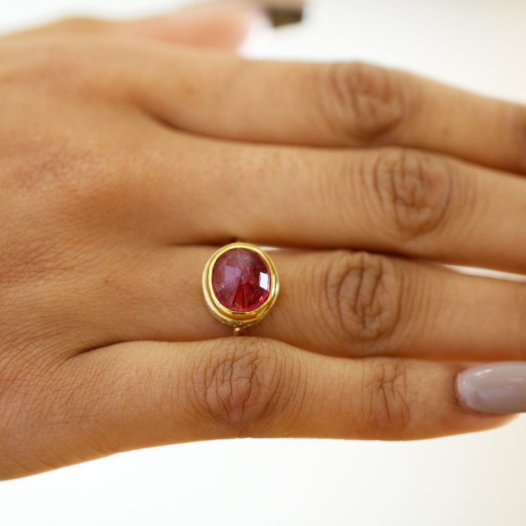 Josephine Bergsøe - 18k 22k Yellow Gold Large Ruby Diamond Ring - DESIGNYARD, Dublin Ireland.