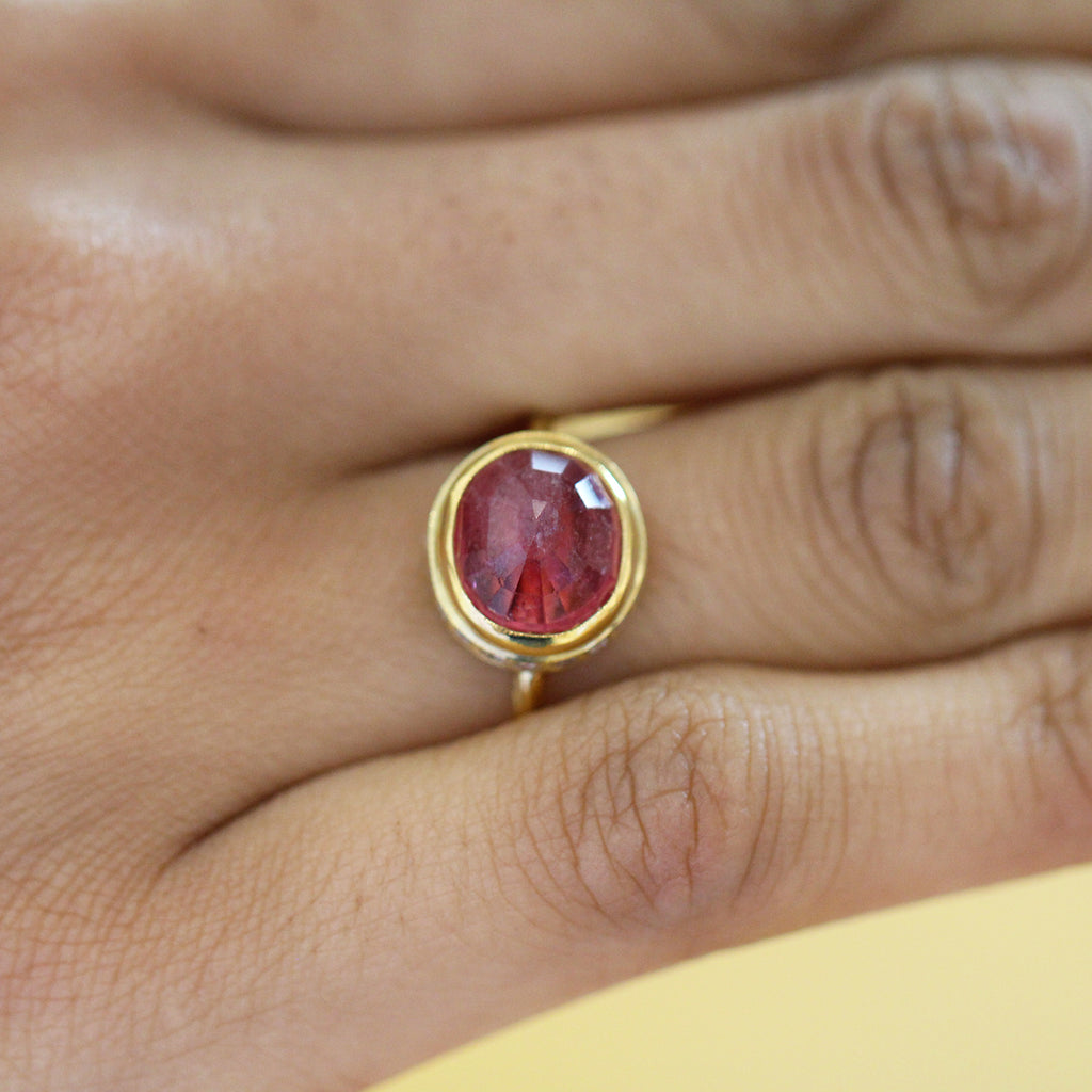 Josephine Bergsøe - 18k 22k Yellow Gold Large Ruby Diamond Ring - DESIGNYARD, Dublin Ireland.