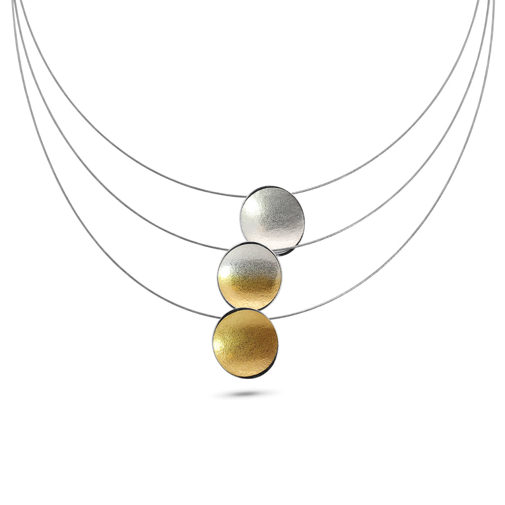 kokkino electra triple strand silver gold necklace designyard contemporary jewellery gallery dublin ireland