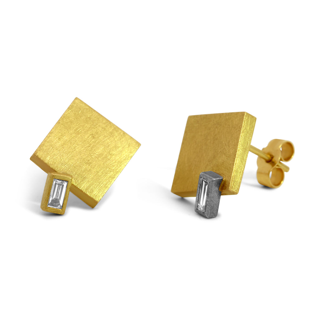 louise oneill 18k yellow white gold sliding diamond square stud earrings designyard contemporary jewellery gallery dublin ireland