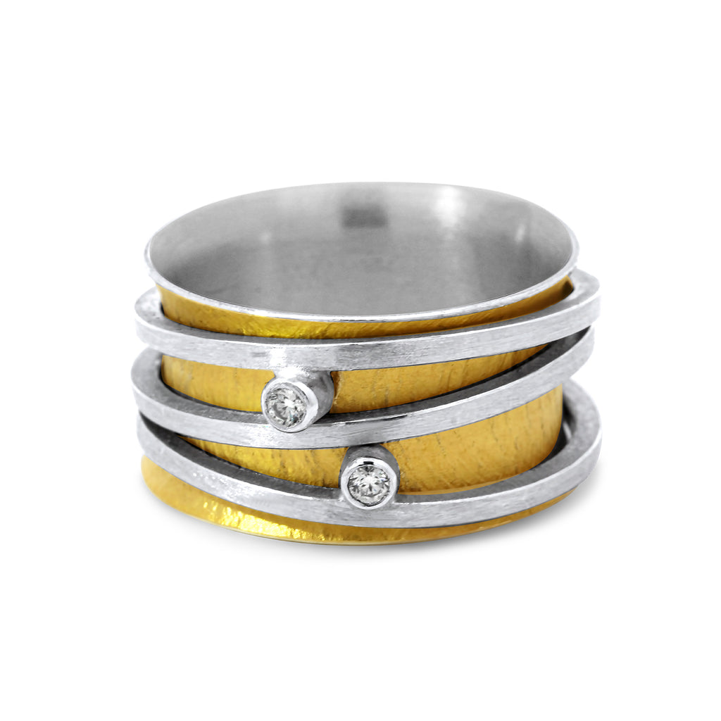 manu sterling silver 22k yellow gold bi-metal diamond orbit ring designyard contemporary jewellery gallery dublin ireland