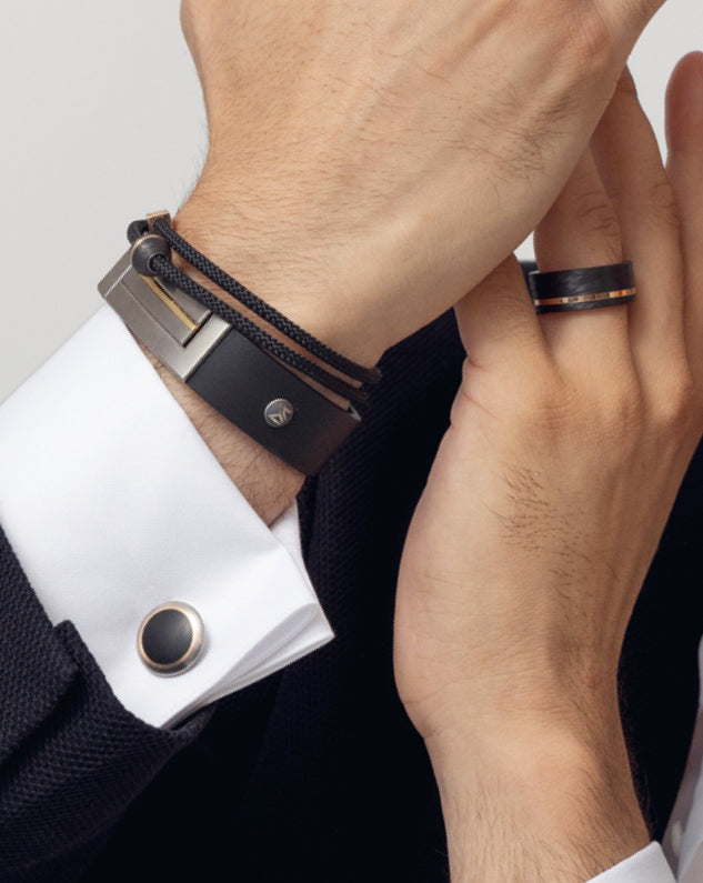 Photograph 2 of Meister's Contemporary Titanium Carbon Rose Gold Cufflinks. Available on DESIGNYARD.com and in our Jewellery Shop Dublin, Ireland. Free Worldwide Shipping with DHL.