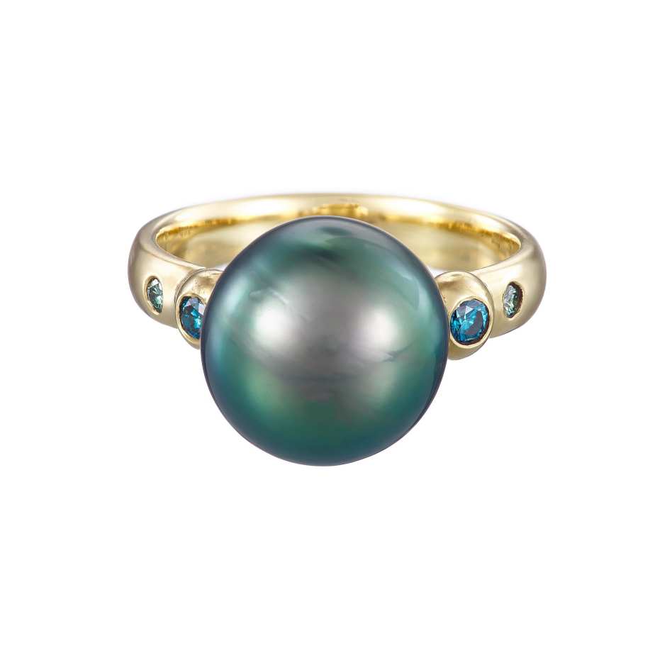 Cassie McCann - 18k Yellow Gold Tahitian Pearl Blue Green Diamond Athena Ring - DESIGNYARD, Dublin Ireland.
