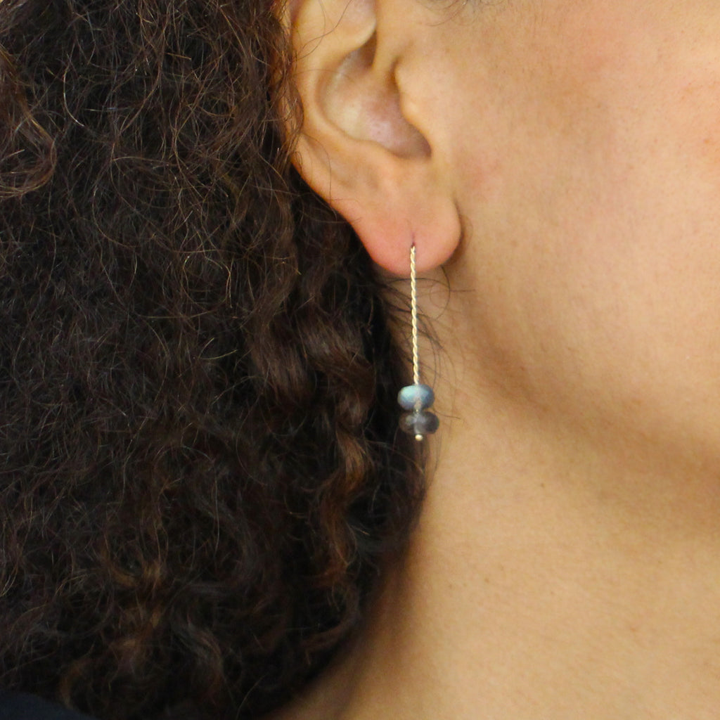Nicole Van Der Wolf - 9k Yellow Gold Long Labradorite Earrings - DESIGNYARD, Dublin Ireland.