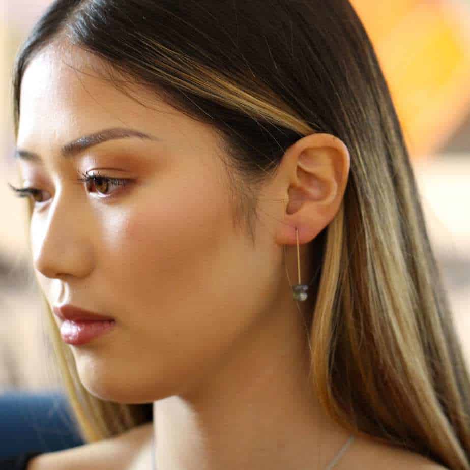 Nicole Van Der Wolf - 9k Yellow Gold Long Labradorite Earrings - DESIGNYARD, Dublin Ireland.