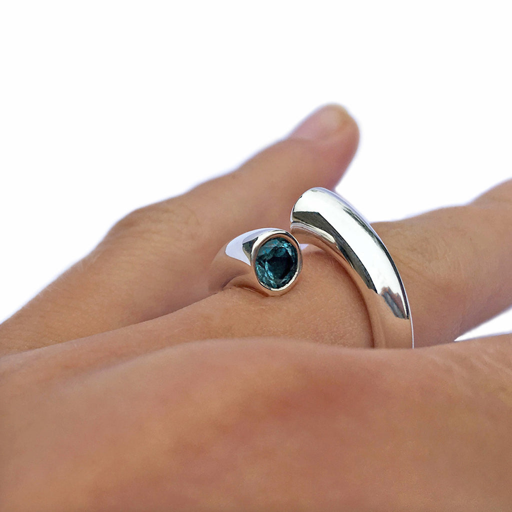 Photograph 2 of Paul Finch's Contemporary Silver & Blue Topaz Statement Ring. Available on DESIGNYARD.com and in our Jewellery Shop Dublin, Ireland. Free Worldwide Shipping with DHL.