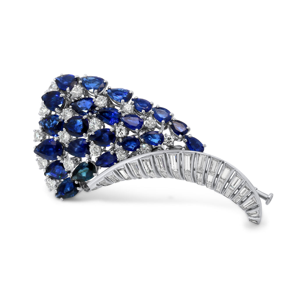platinum sapphire diamond baguette brooch designyard vintage curated jewellery collection dublin ireland